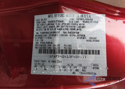 2003 Ford Mustang z USA, uszkodzony, nr VIN 1FAFP40413F404111